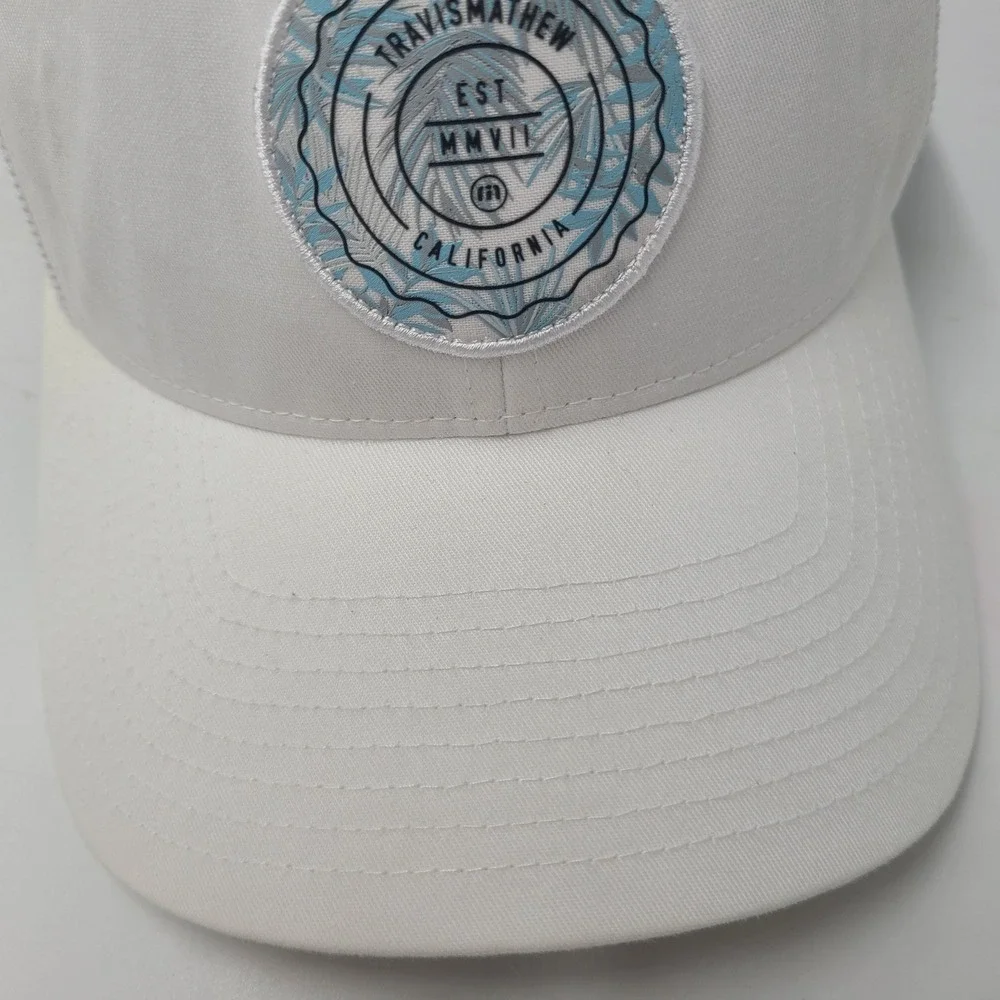 Travis Mathew Hat Snapback Trucker Mesh White Blue California Golf Palm Tree Men